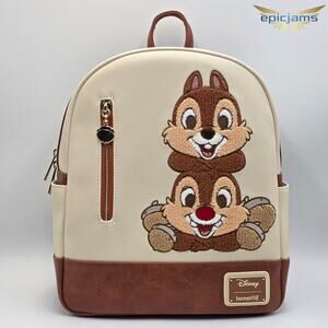 Loungefly Disney Chip & Dale Chenille Patch Brown Mini Backpack New